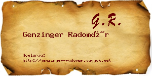 Genzinger Radomér névjegykártya